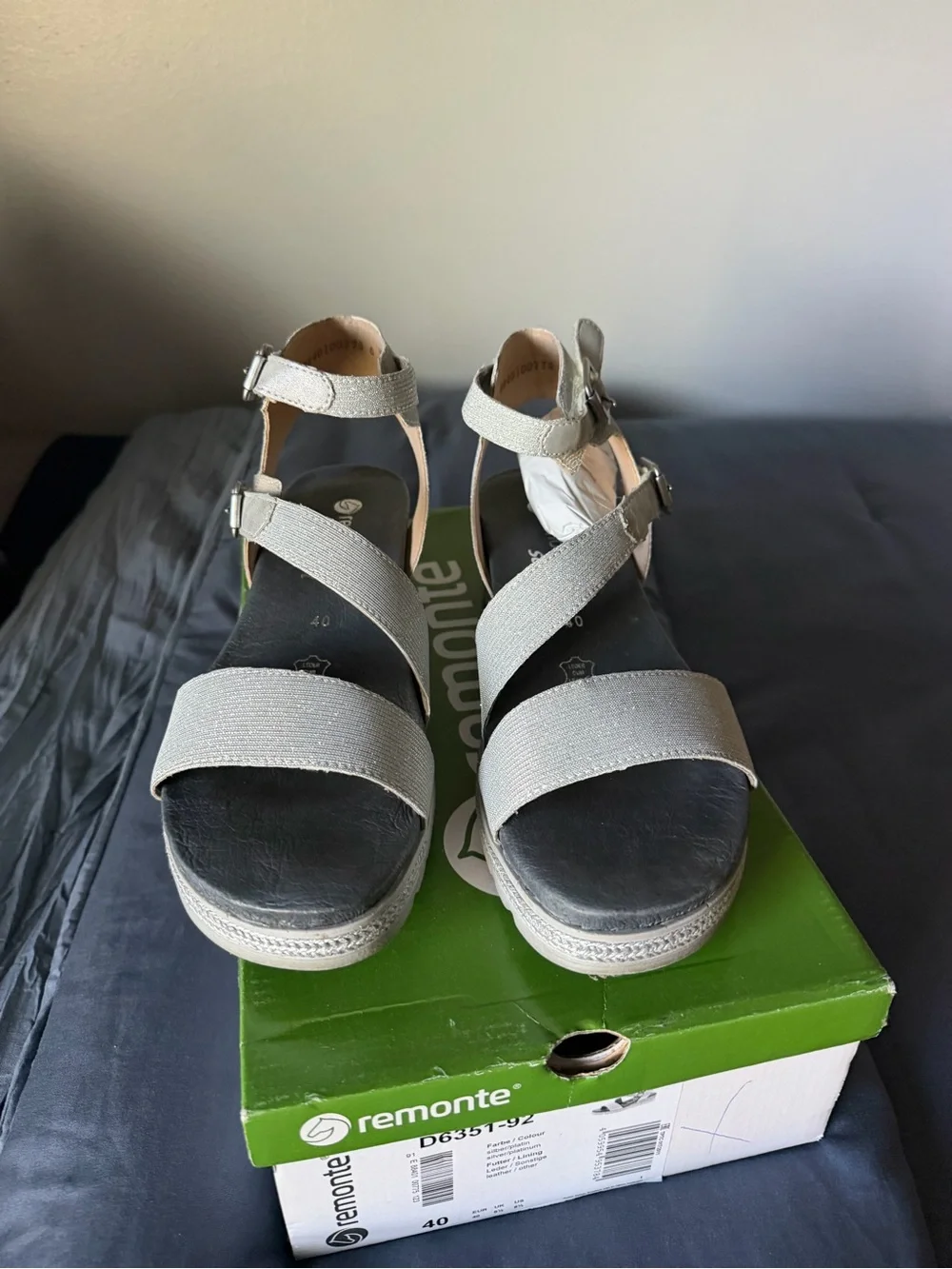 Remonte Silver Metallic Cross-Strap Wedge Sandals